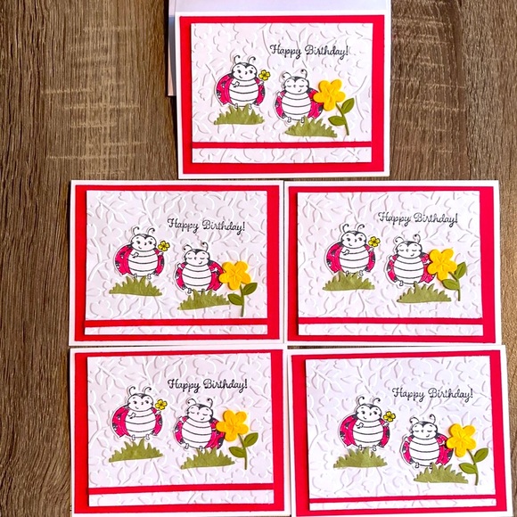 HandCrafted 5 pk Lady Bug Happy Birthday! Holiday Cards Blank Inside Envelope - Picture 5 of 8